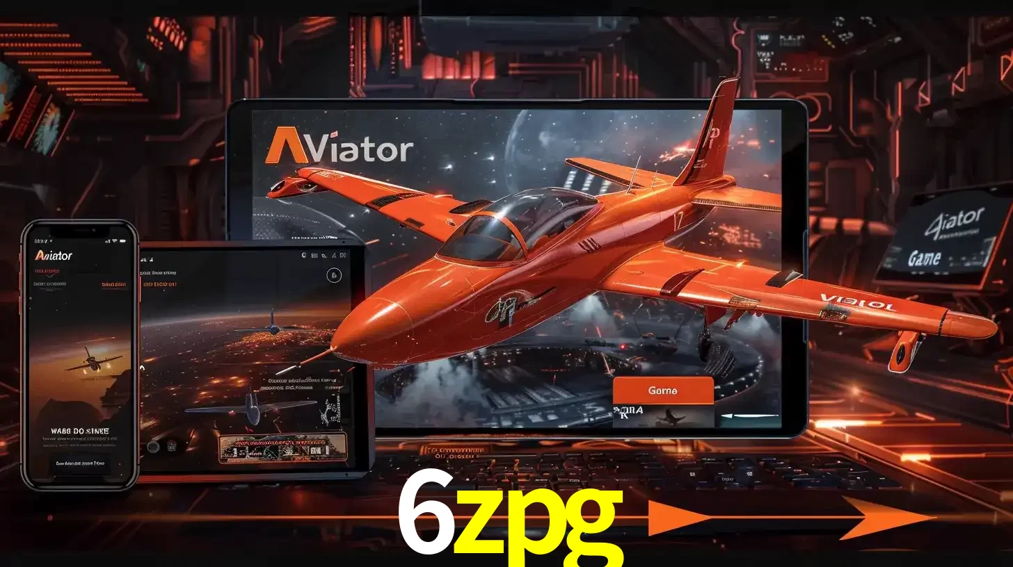 Apresentação tecnológica do jogo Aviator com um avião saindo da tela de um tablet, demonstrando a experiência imersiva em múltiplos dispositivos no 6zpg.